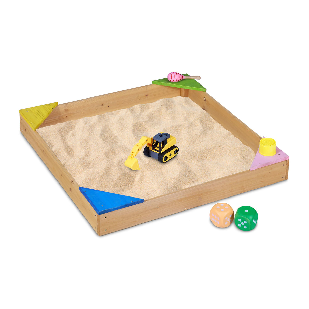Relaxdays Fir Wood Sandpit with Corner Seats - Outdoor Play