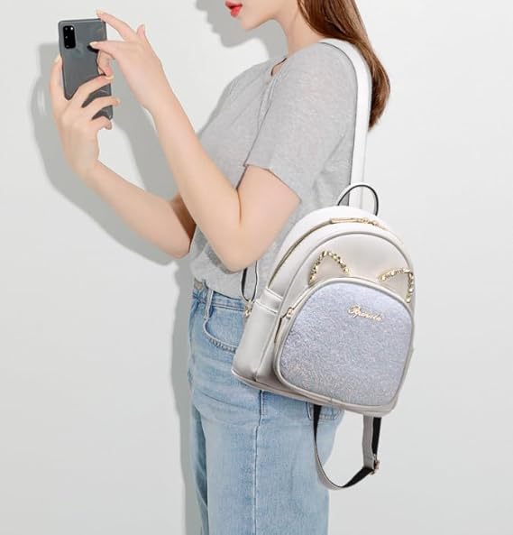 Alessia Cara Mini Cartoon Cat Ears Small Backpack White PU Leather