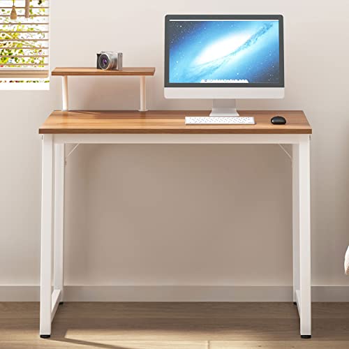 Sdhyl Computer Desk - 40 Inch Modern Desk With Storage Shelves