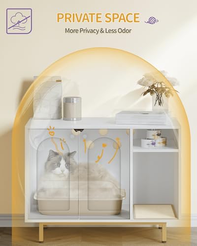 Hzuaneri Cat Litter Box Enclosure - Stylish Hidden Furniture With Scratching Mat
