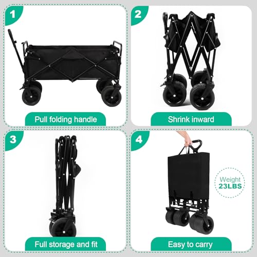 Mmq Heavy-Duty Folding Wagon With Big Wheels - 550 Lbs Capacity