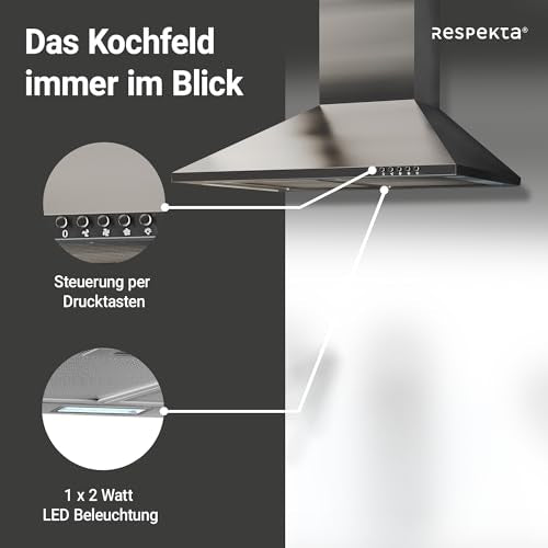 Respekta Stainless Steel Wall-Mount Hood - 60Cm With Led Lighting