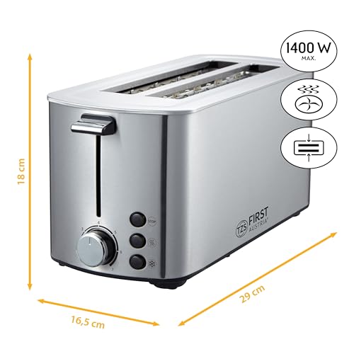 Tzs First Austria Long Slot Toaster - 4 Slices, Stainless Steel, Efficient Heating