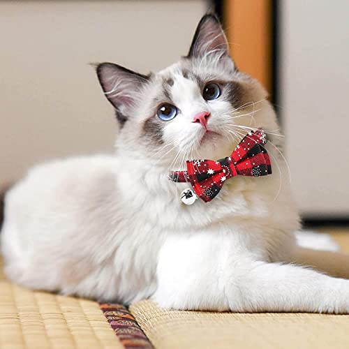 Aokoee Christmas Cat Collar With Bow Tie & Bell - Adjustable & Safe