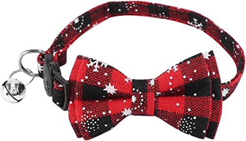 Aokoee Christmas Cat Collar With Bow Tie & Bell - Adjustable & Safe