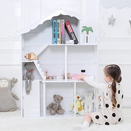 Wuhuhai Dollhouse Bookcase - 3 Tier Kids Bookshelf With Storage