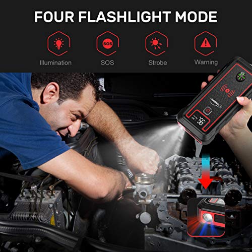 Yaber Car Jump Starter 2500A Peak - Portable Wireless Charger & Led Flashlight