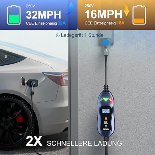 Evfuel Type 2 Portable Ev Charging Cable - 32A Adjustable Current
