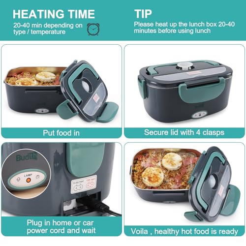 Budth Electric Lunch Box - Portable Food Warmer For Cars & Offices - Enjoy Warm Meals Anywhere
