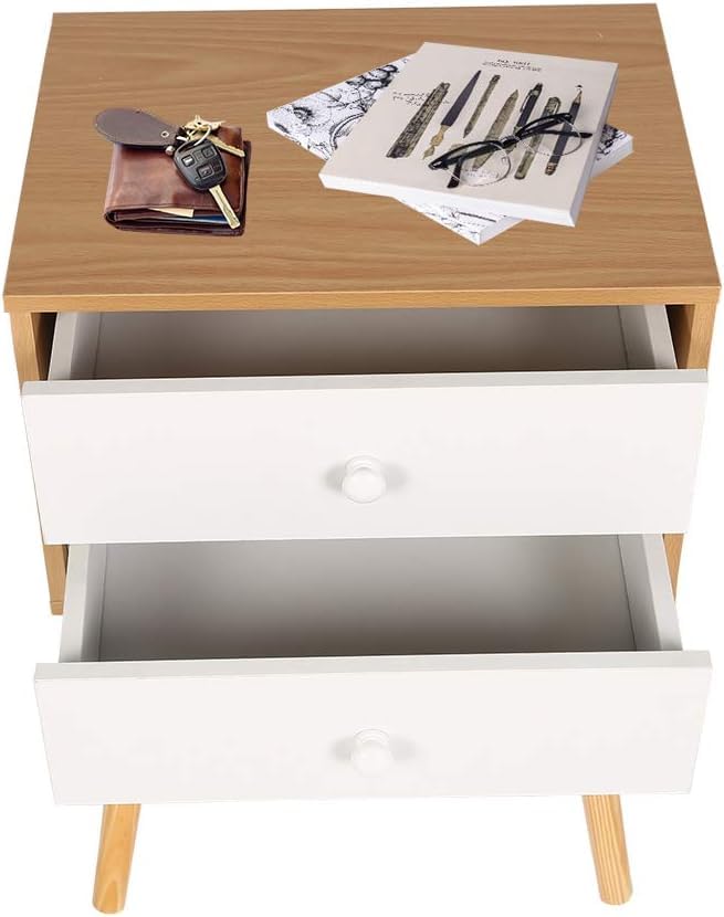 Happy & Home Modern 2 Drawer Bedside Table - Space Saving Storage