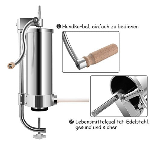 Costway Manual Sausage Filler - Stainless Steel Machine With Table Clamp