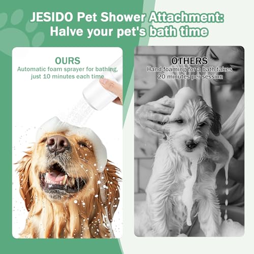 Jesido 2-In-1 Dog Shower Attachment - Automatic Foam Cleaner & Adjustable Water Flow