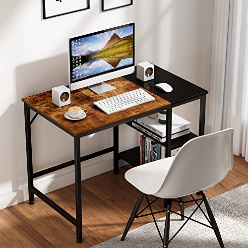 Joiscope Computer Desk - Industrial Wood & Metal Table With Wooden Shelves