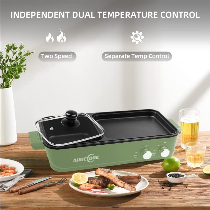 Audecook Electric Hot Pot With Grill - 2 In 1 Multifunctional