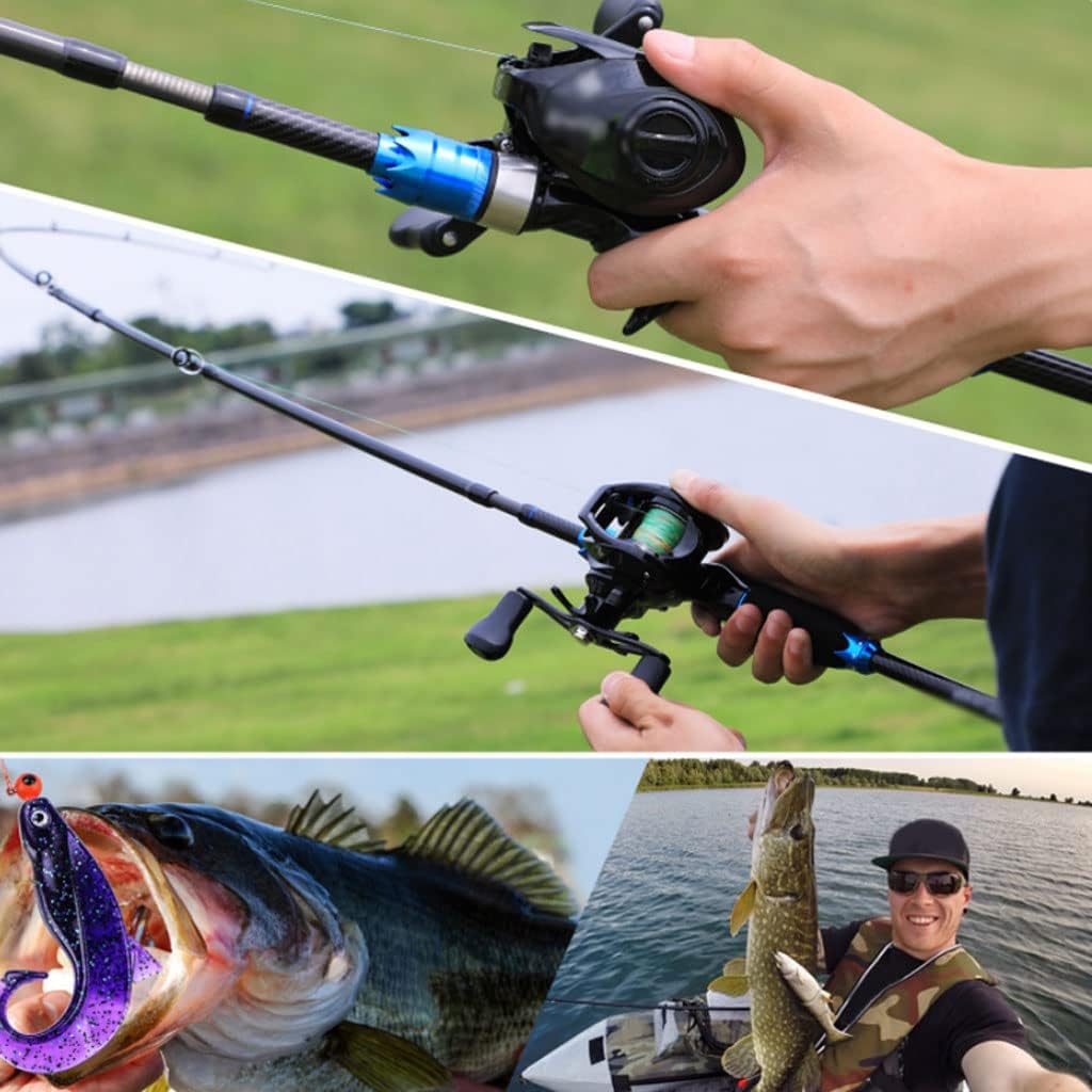 Générique Portable 4-Section Fishing Rod and Baitcasting Reel Set - black, 1.8m/2.1m lengths