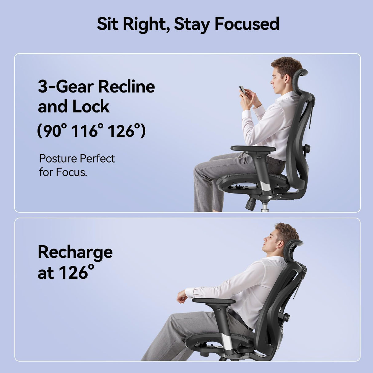 SIHOO M57 Ergonomic Office Chair - Black with adjustable headrest and lumbar support