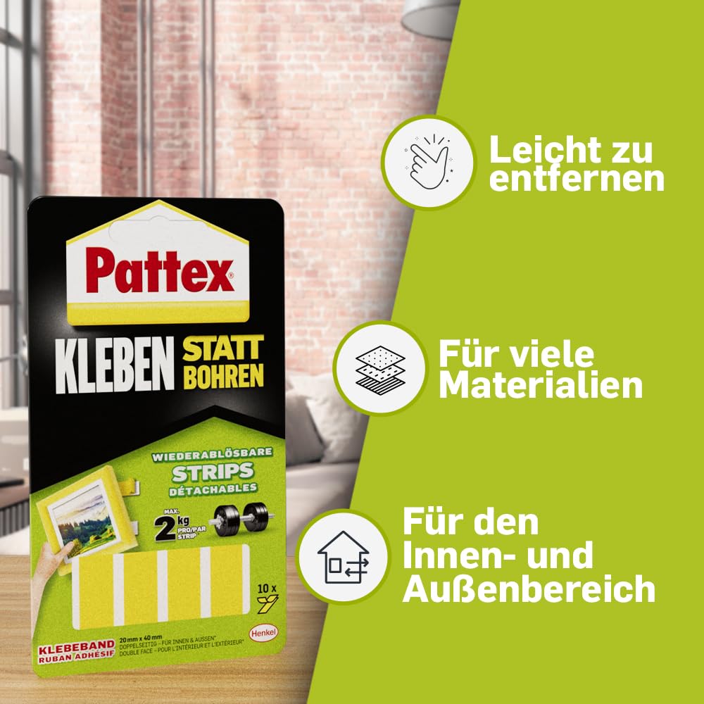 Pattex Gluing Instead of Drilling Adhesive Strips - Double-Sided, Yellow