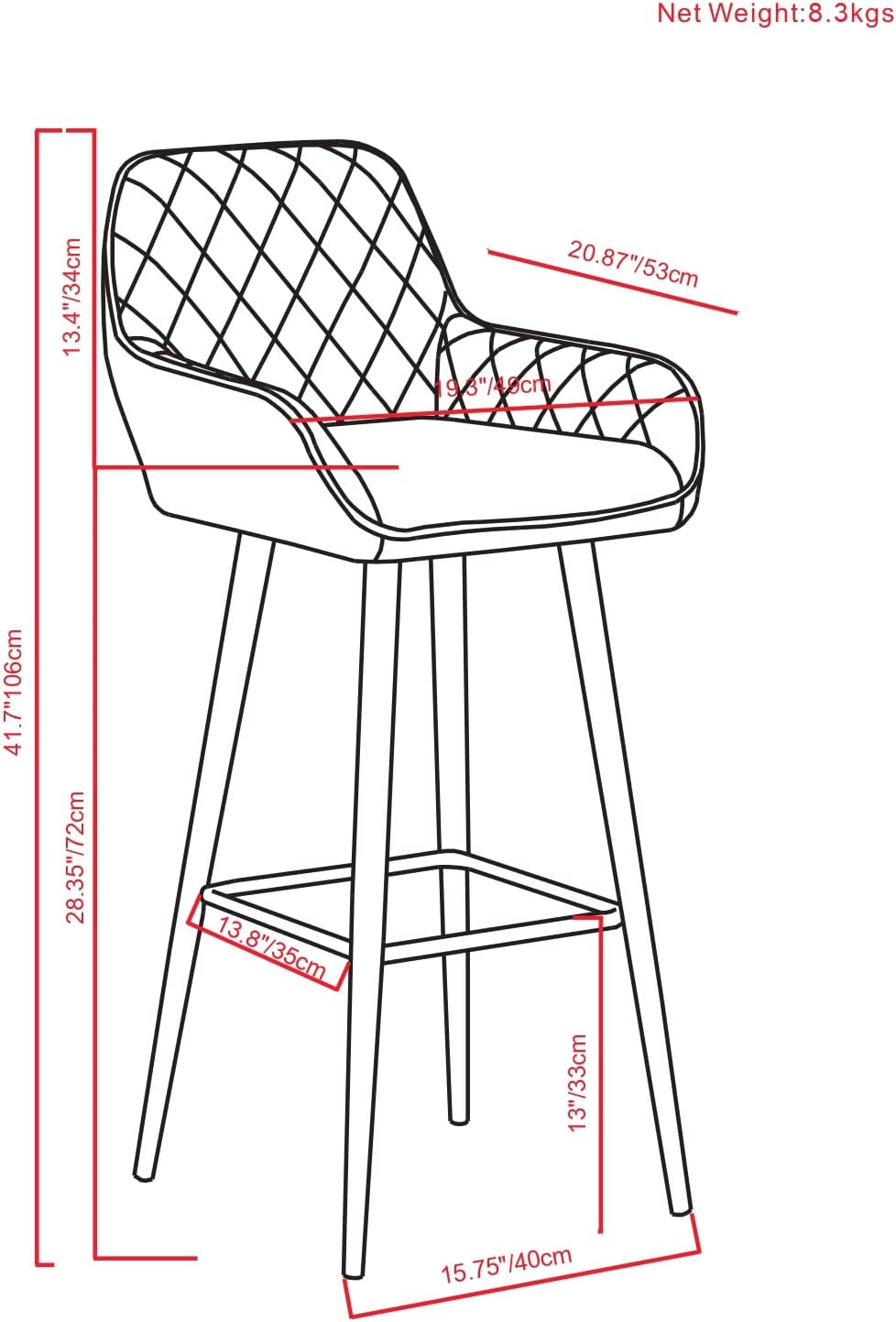 SIMPLIHOME Garey Bar Stool Set - Grey Velvet Fabric and Black Legs