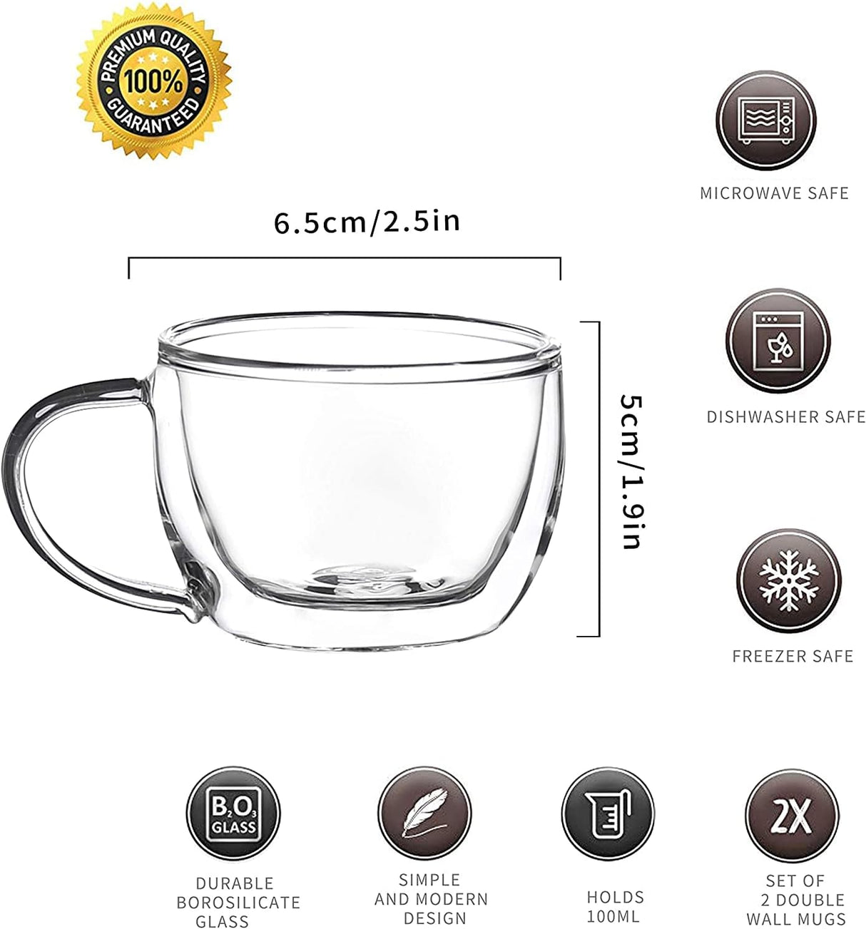Amisglass Double Walled Espresso Cups - Clear Borosilicate Glass