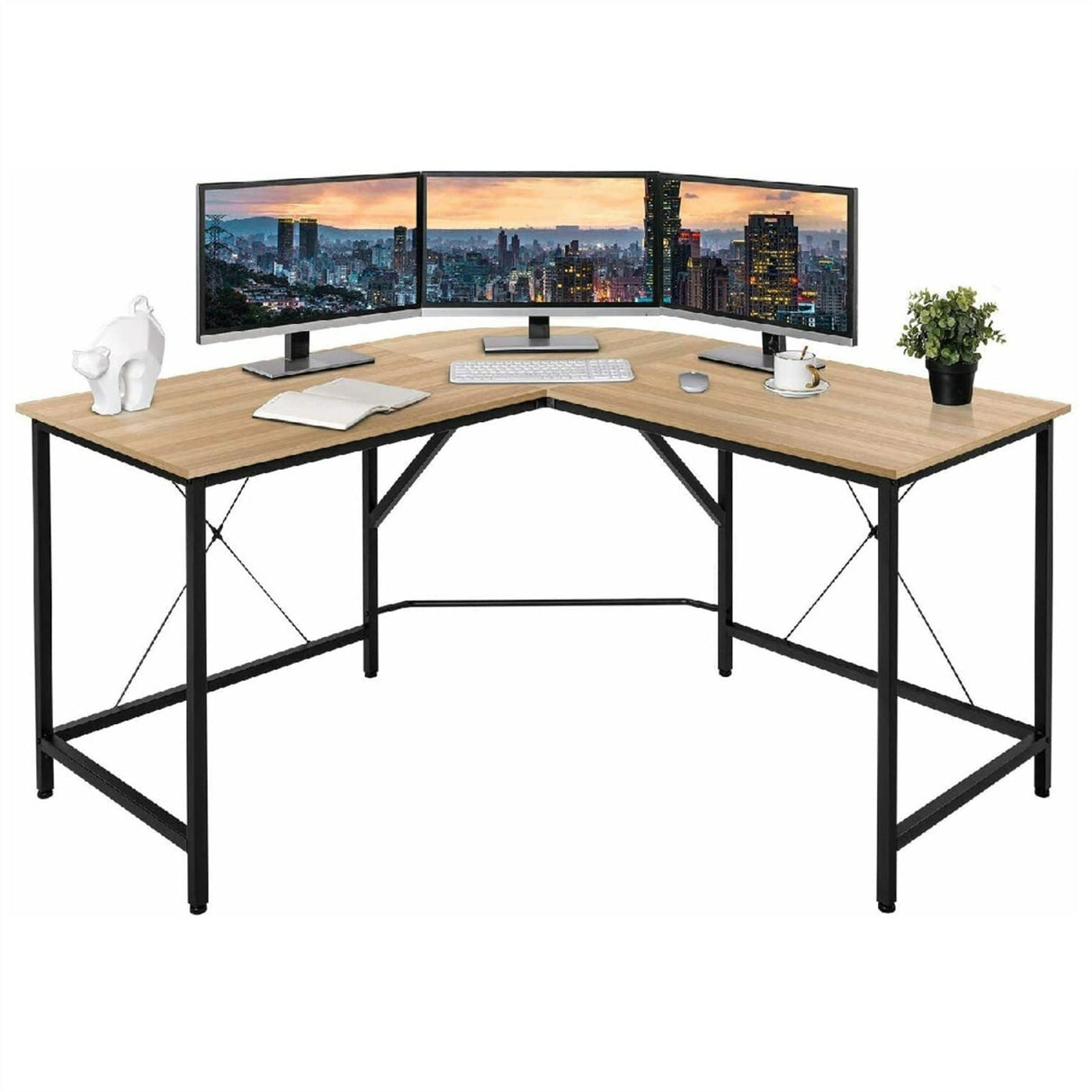 Bachl L-Shaped Modern Desk in wood finish, spacious and stylish for home office use