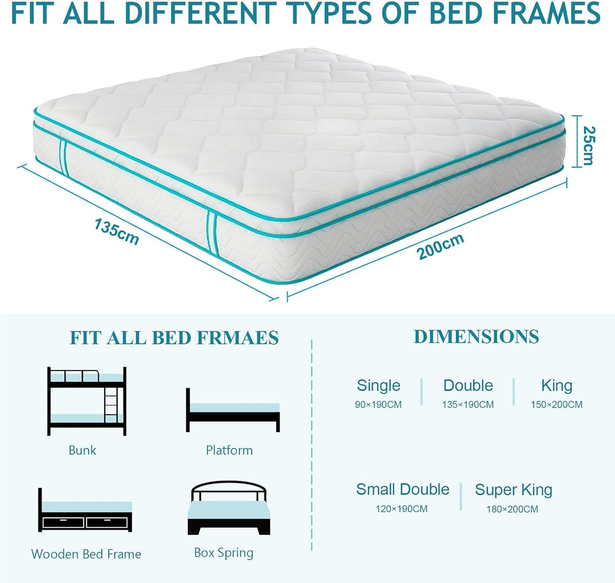 Aotumm Ciort Small Double Hybrid Mattress - 4ft Medium Firm 10 Inch
