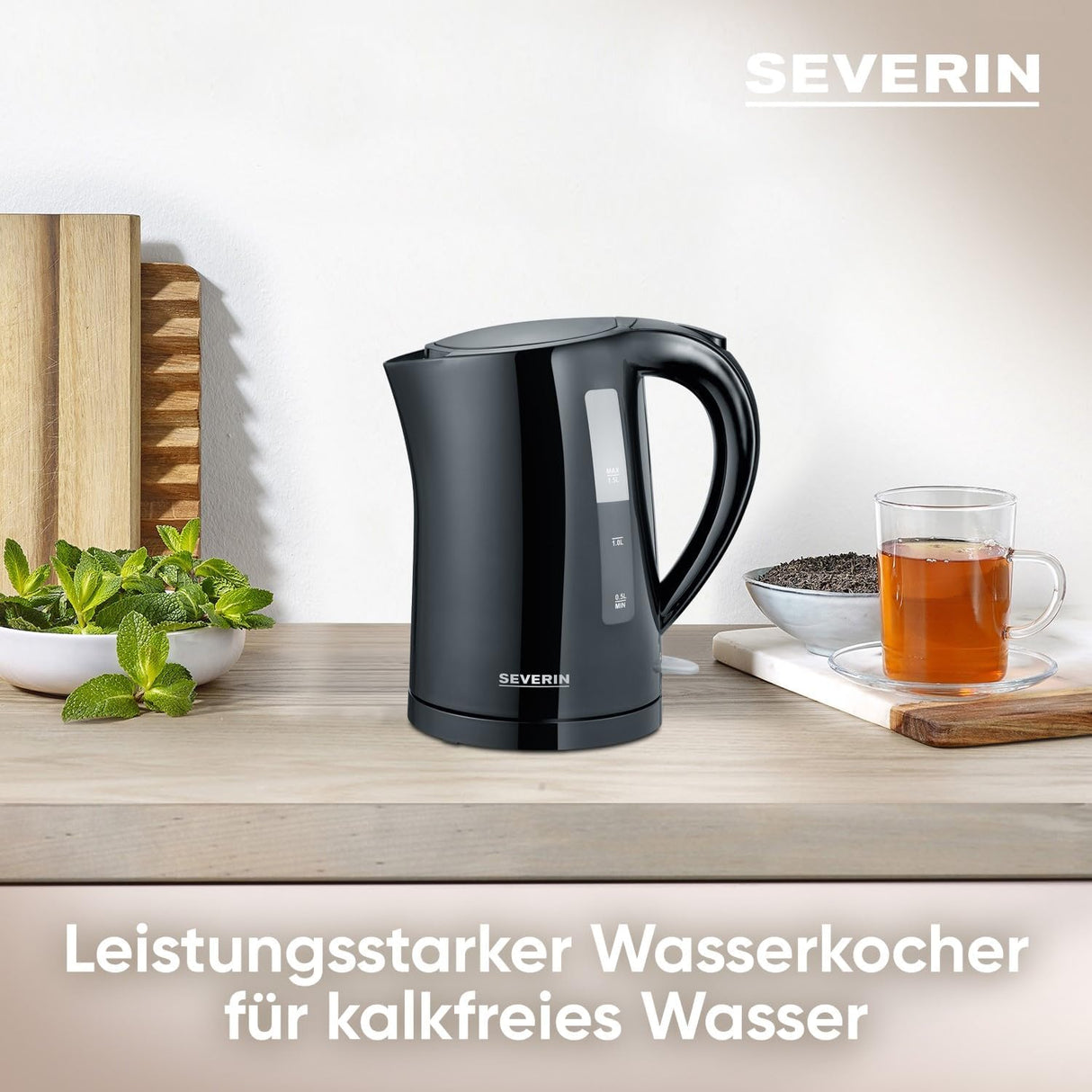 Severin Electric Kettle 1.5 Liter Black - Compact Design with 2200W Power
