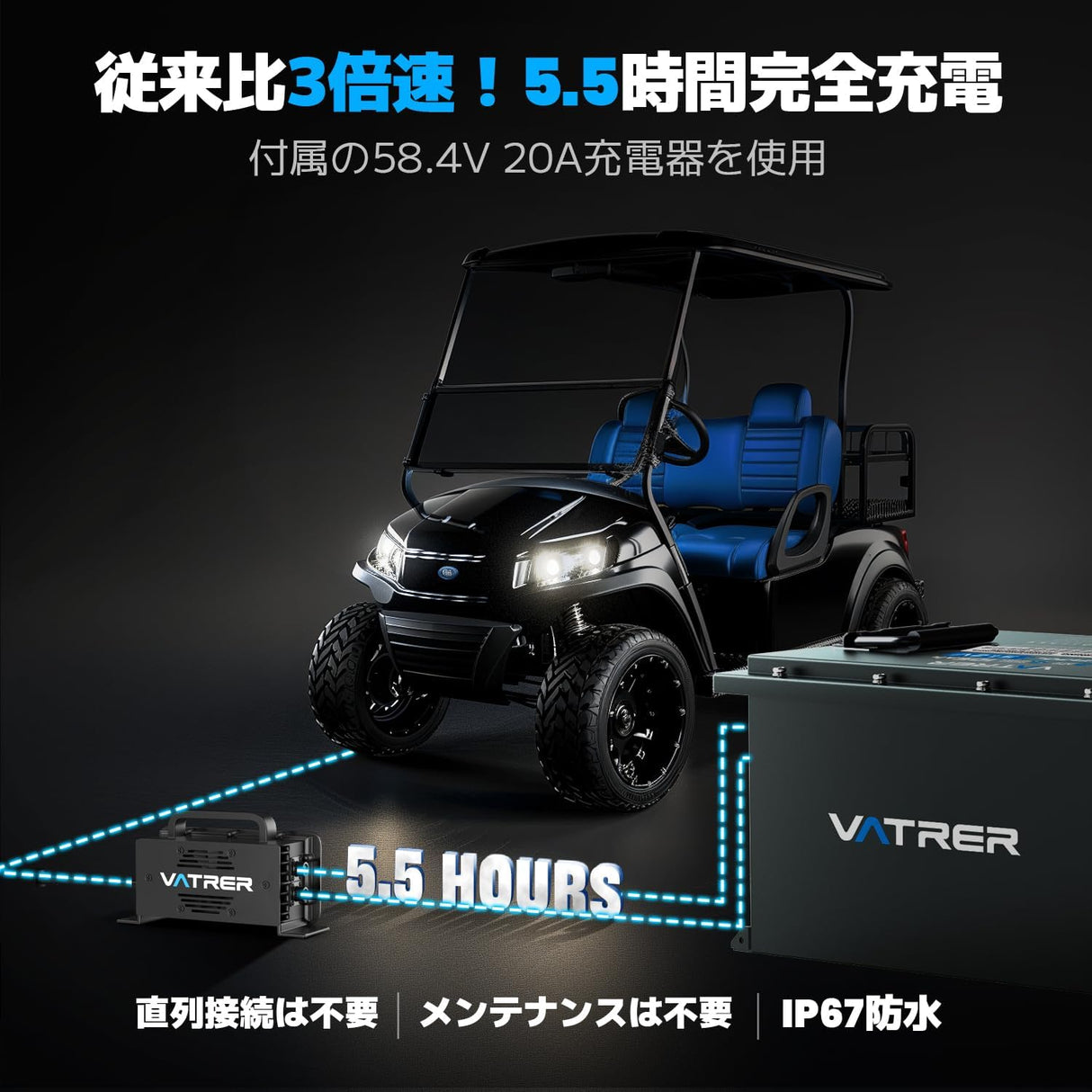 VATRER POWER 51.2V 105Ah LiFePO4 Golf Cart Battery - Smart 200A BMS