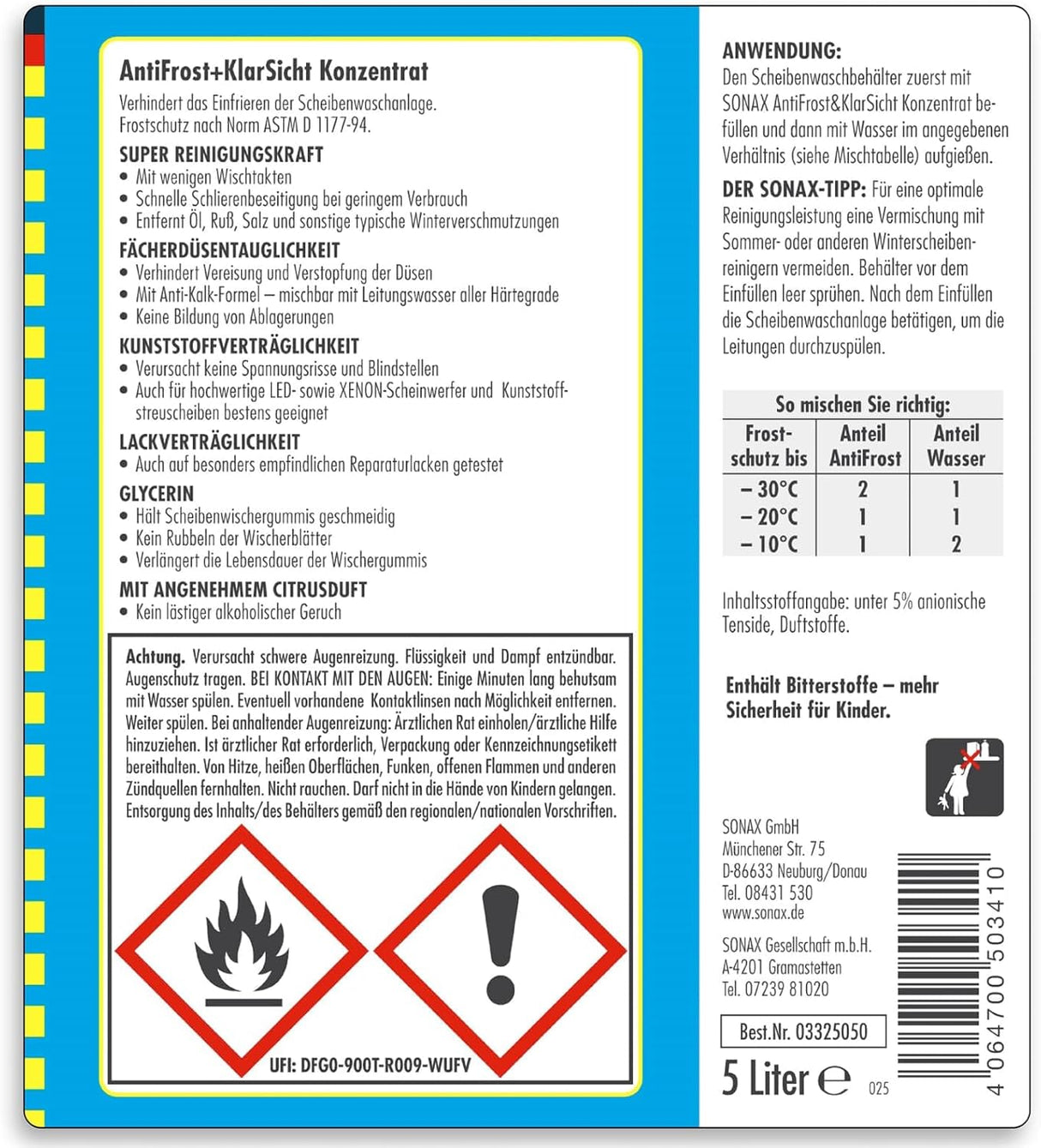 SONAX 332505 Antifreeze Clear View Concentrate - 5 Liters