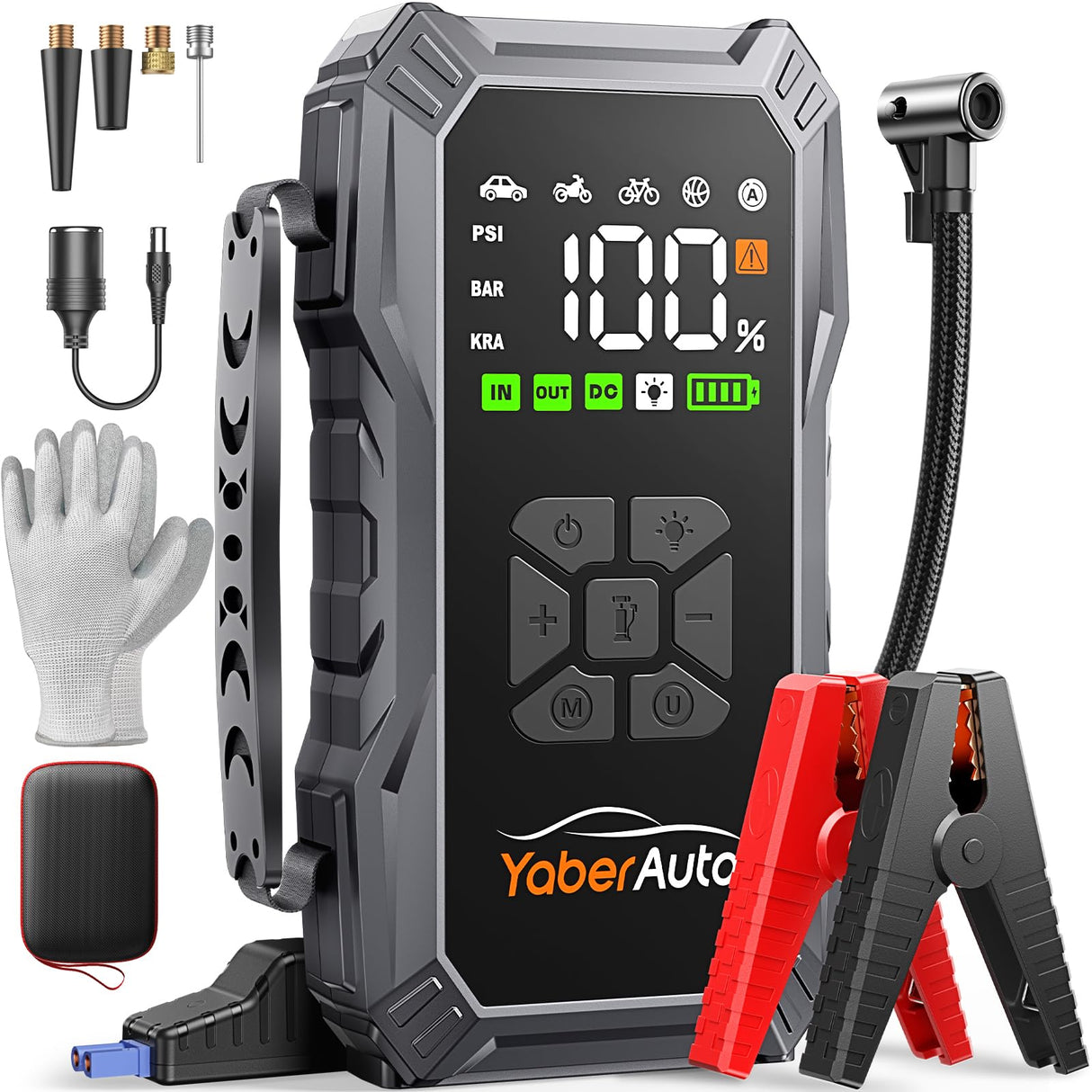 YaberAuto Jump Starter Power Bank with Compressor and LCD Screen
