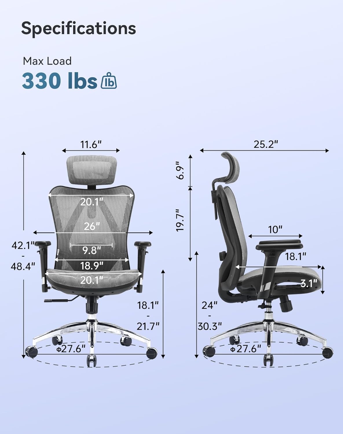 SIHOO M57 Ergonomic Mesh Office Chair - High Back with 3D Armrests and Lumbar Support