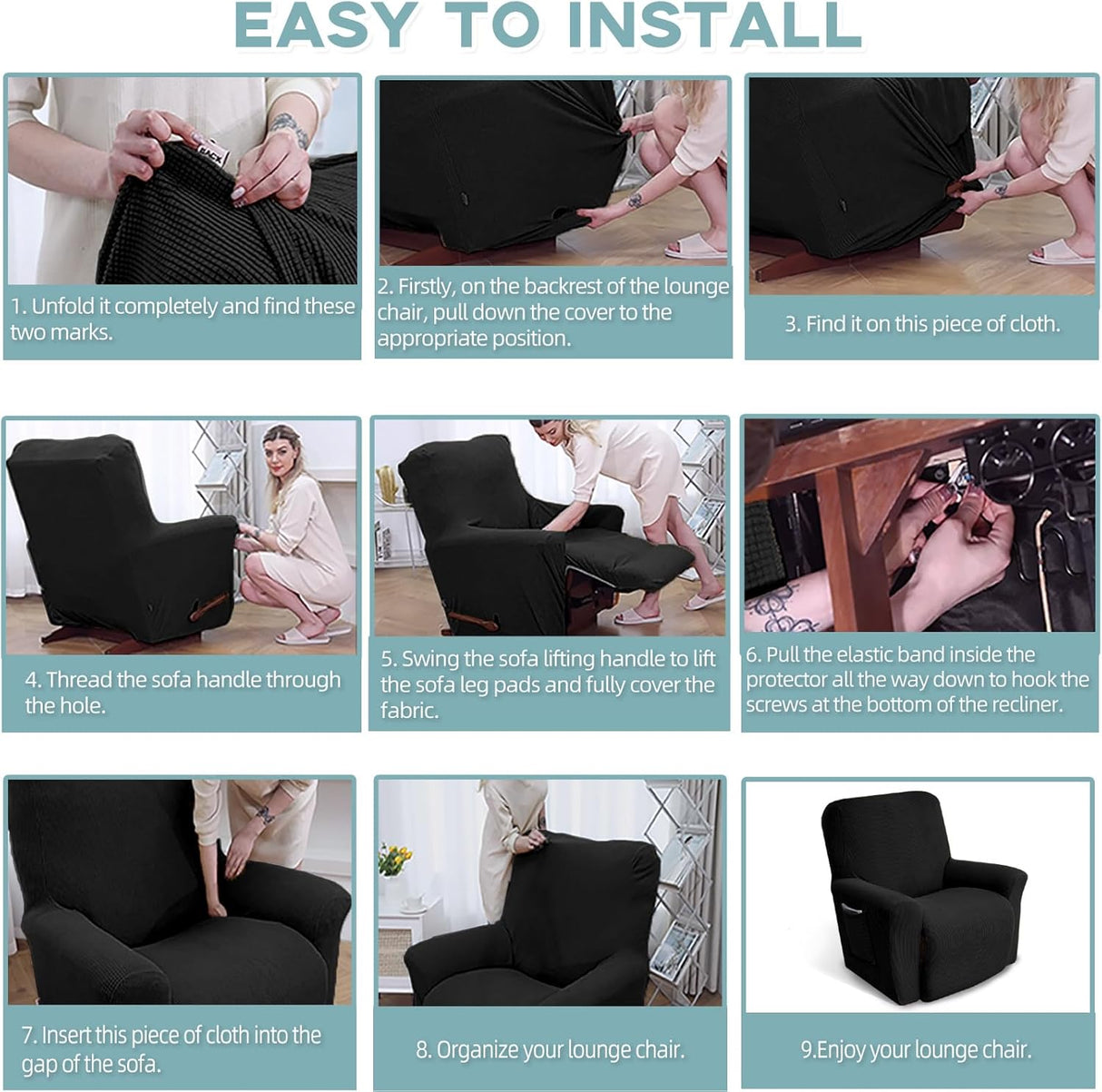 Recliner Chair Cover for Lazy Boy Recliners - Black, Stretch Fabric