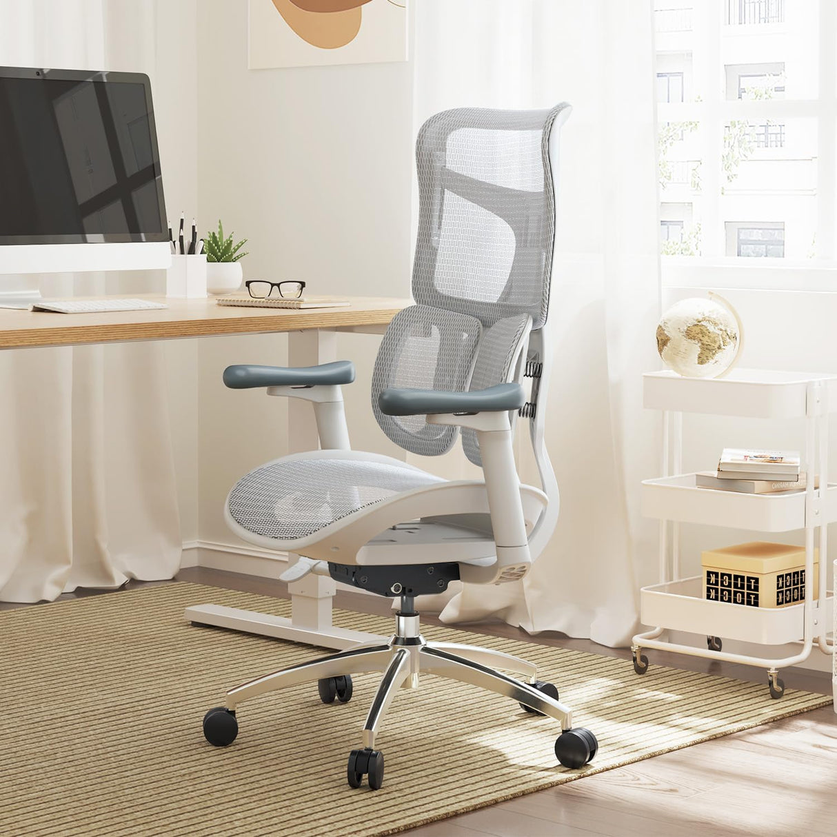 SIHOO Doro S100-M202 Ergonomic Office Chair - Dual Dynamic Lumbar Support, 4D Coordinated Armrests, 5-Level Adjustable Backrest, Recline Angle 135-degree Max. Suitable for Home Office (White)