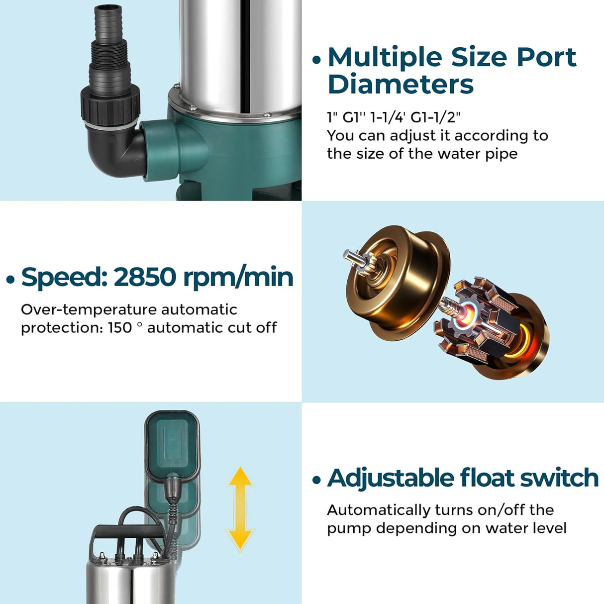AquaFlow Submersible Dirty Water Drain Pump - stainless steel construction