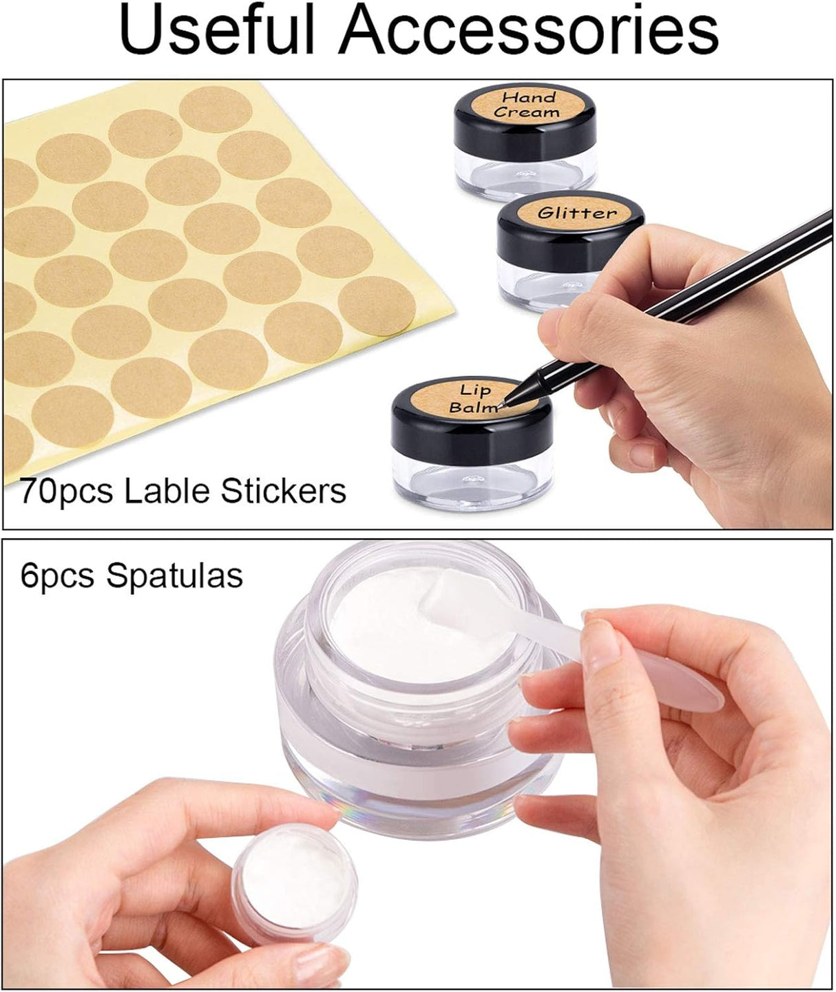 Unbranded 60 Pcs Clear Plastic Travel Cosmetic Jars - Black, 5g/5ml