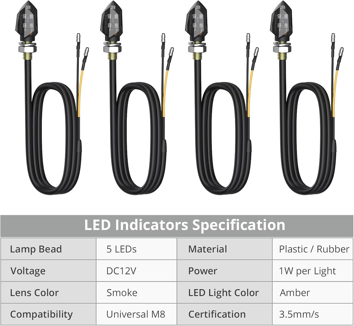 Justech 4PCS Micro LED Turn Signal Lights - Universal Waterproof Amber
