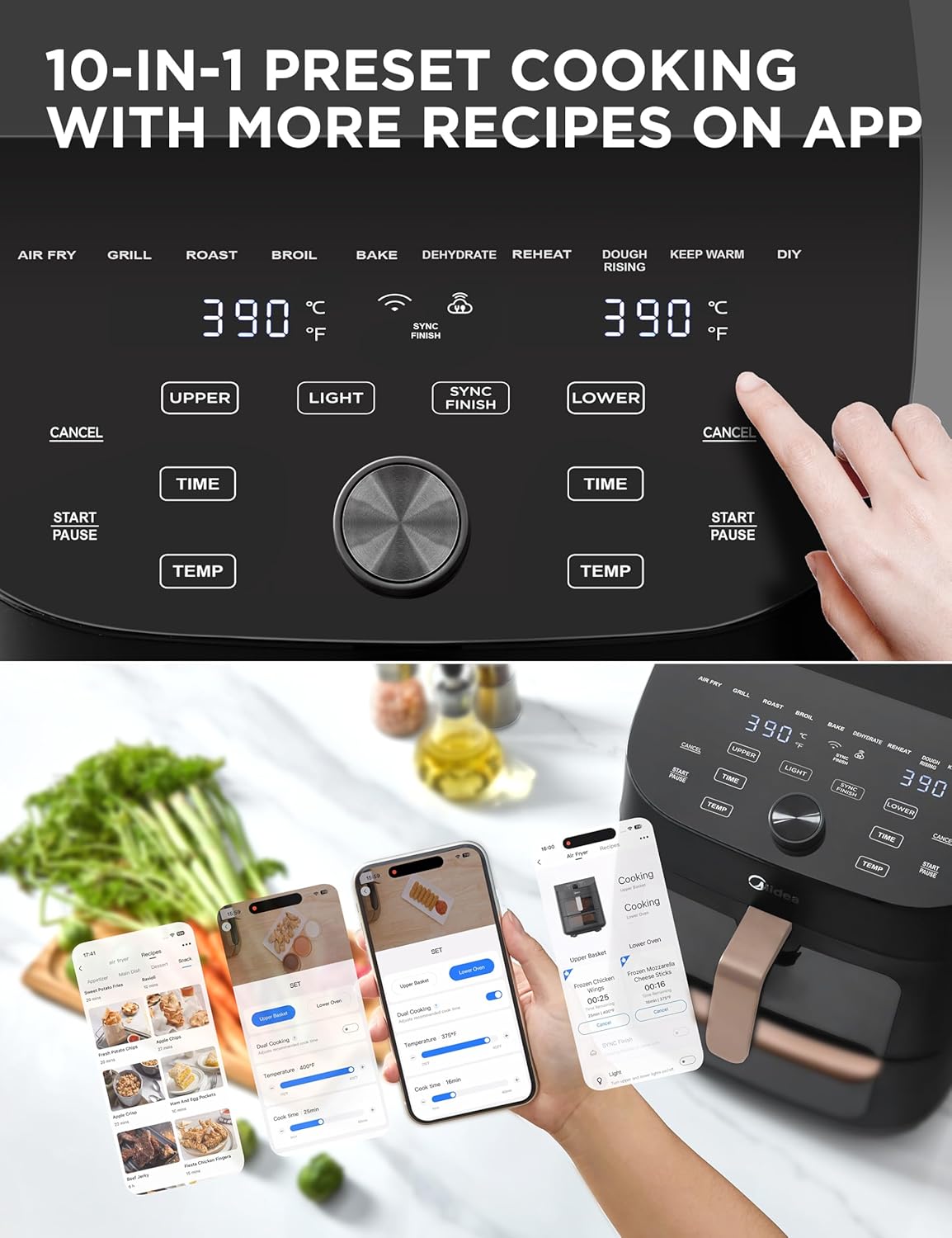 Midea 11L Dual Zone Air Fryer Oven - Wi-Fi Alexa Smart Connectivity