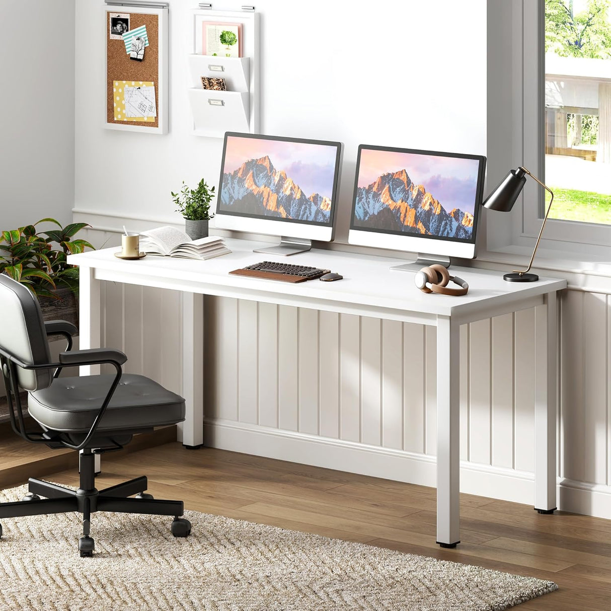 Home Office Solutions Modern 54.3 Inch White Computer Writing Desk - white finish