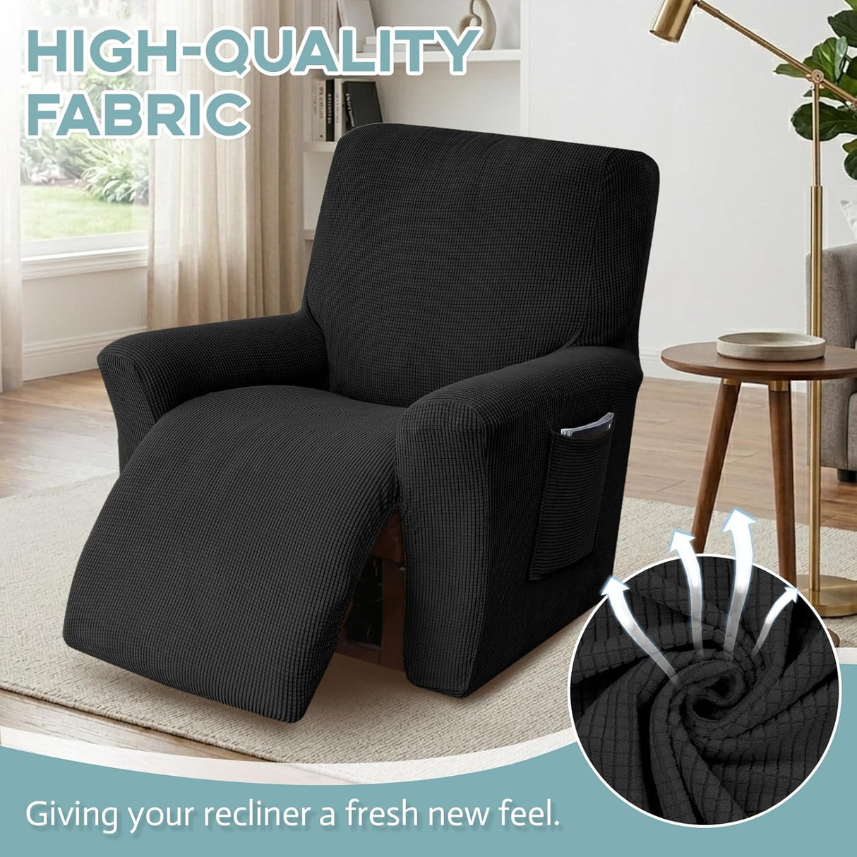 Recliner Chair Cover for Lazy Boy Recliners - Black, Stretch Fabric