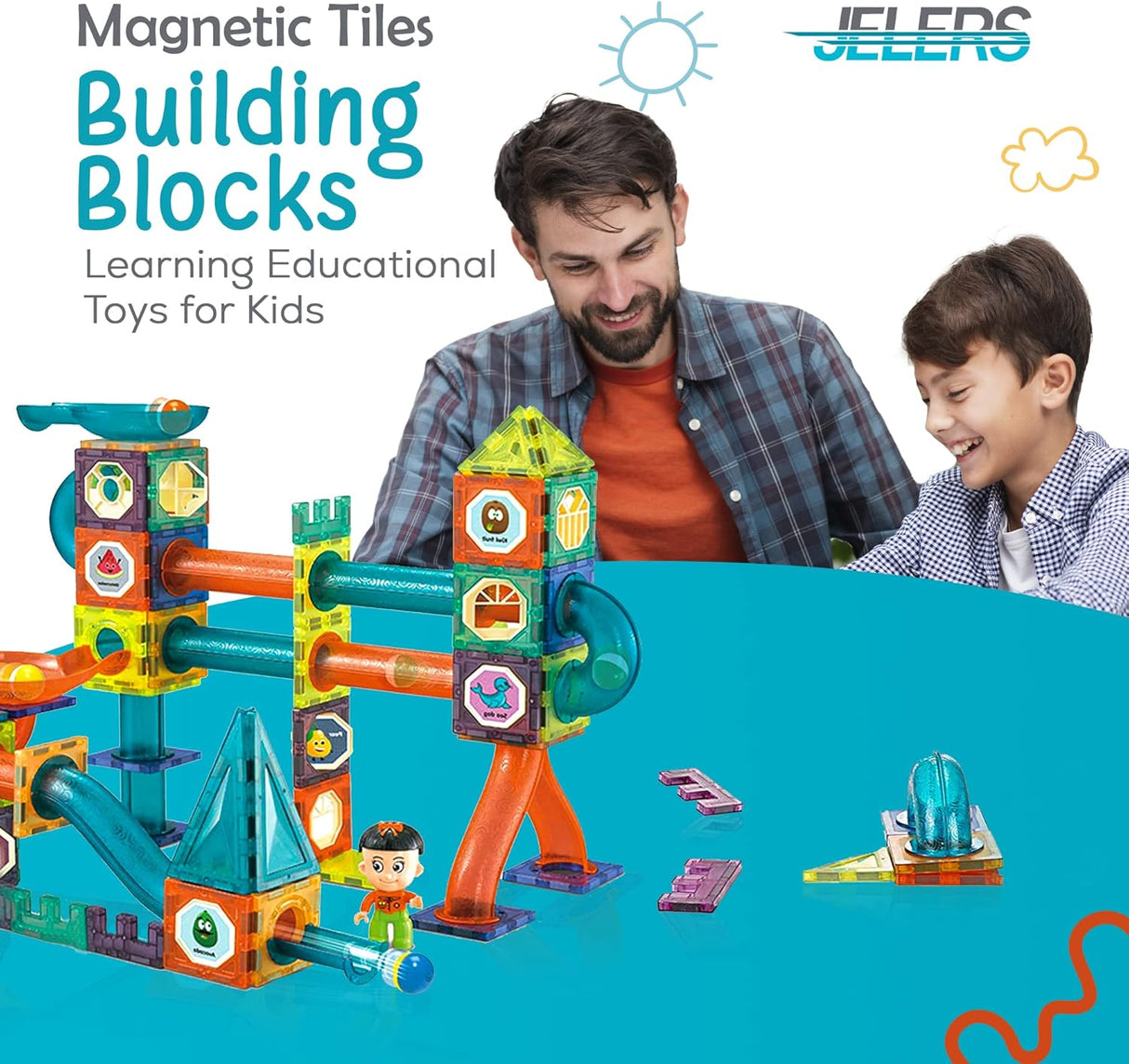 Jelers Pipe Magnetic Building Blocks Set - 150 Pcs with Luminous Balls