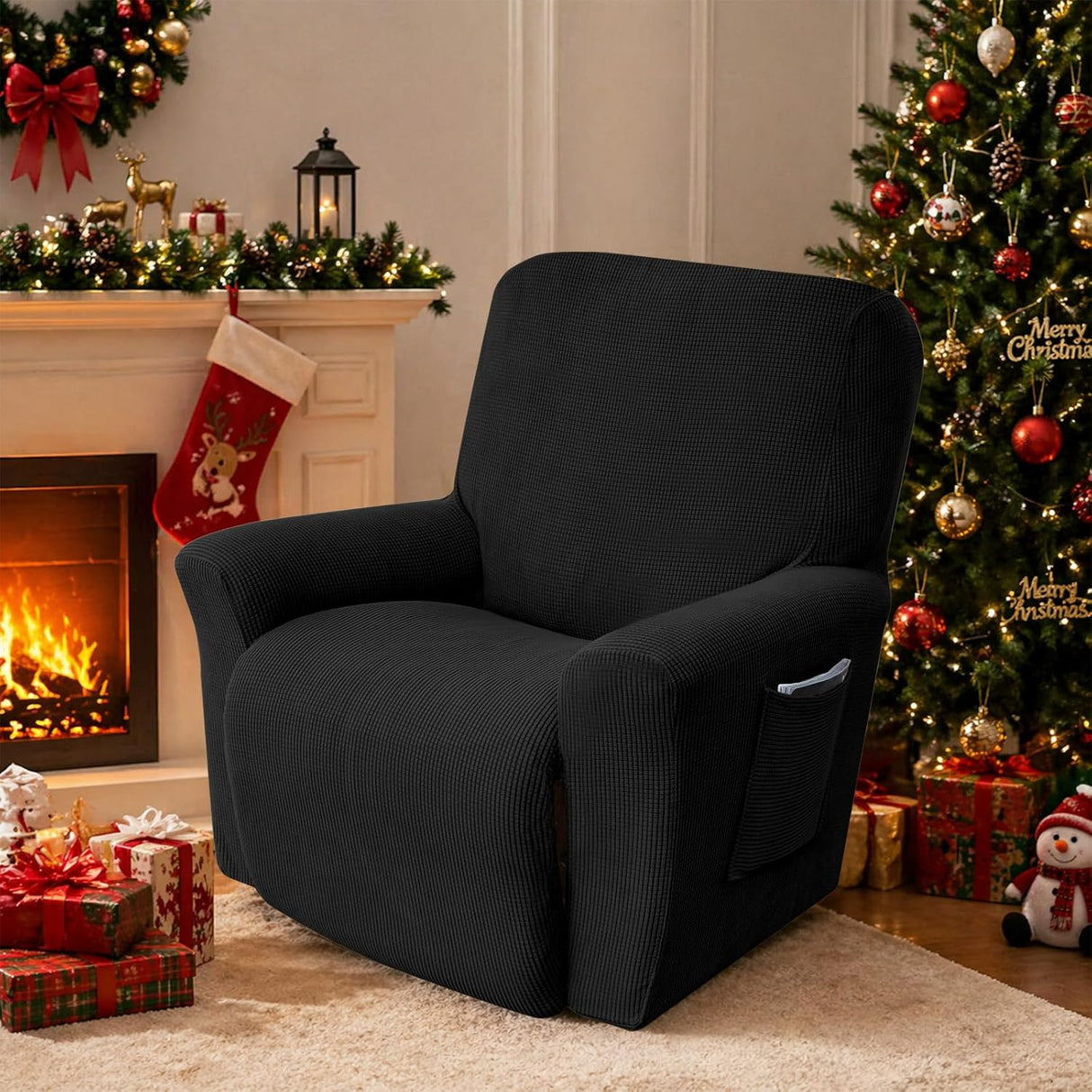 Recliner Chair Cover for Lazy Boy Recliners - Black, Stretch Fabric