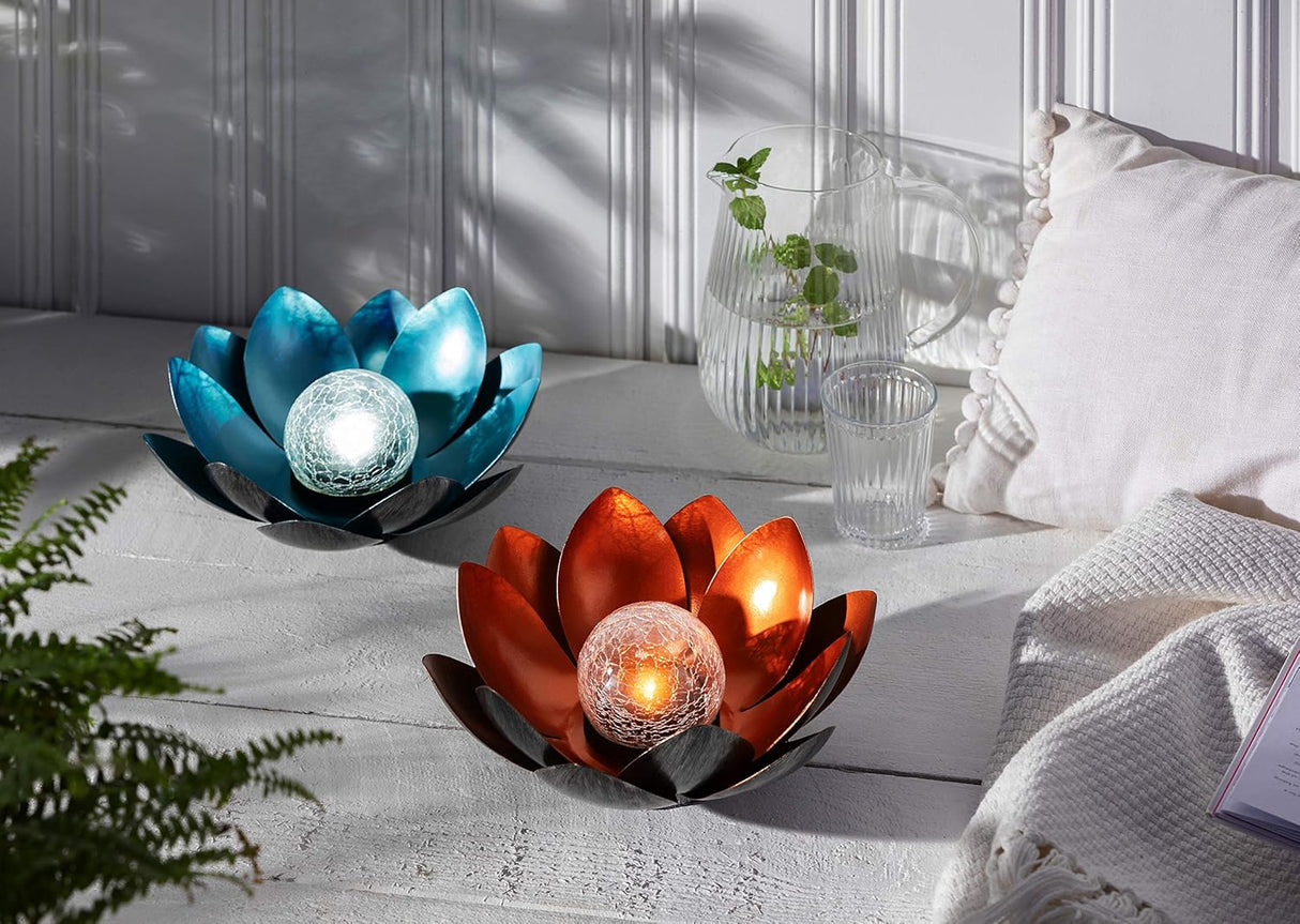 Dehner Lotus Solar Light - Silver Red Metal, Dusk Sensor