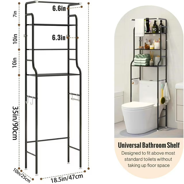 SUSUZI 3-Tier Over Toilet Storage Shelf Metal Bathroom Organizer Black