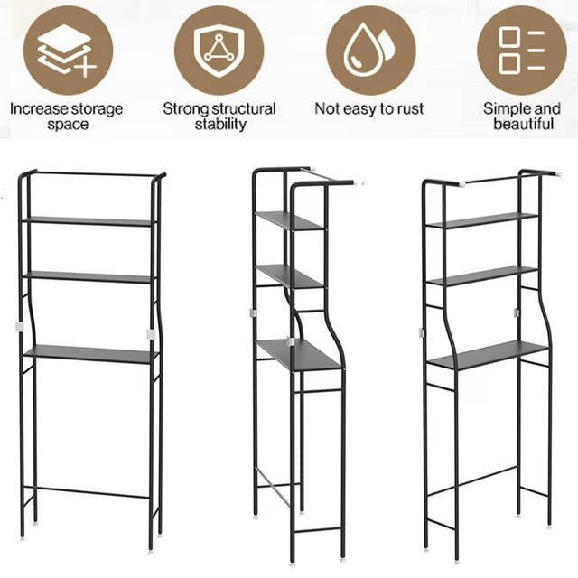 SUSUZI 3-Tier Over Toilet Storage Shelf Metal Bathroom Organizer Black