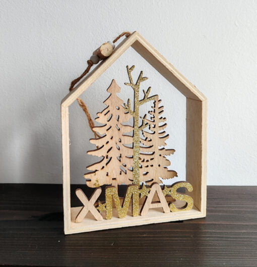 eJuliana Wooden House Christmas Decor - Fir Trees