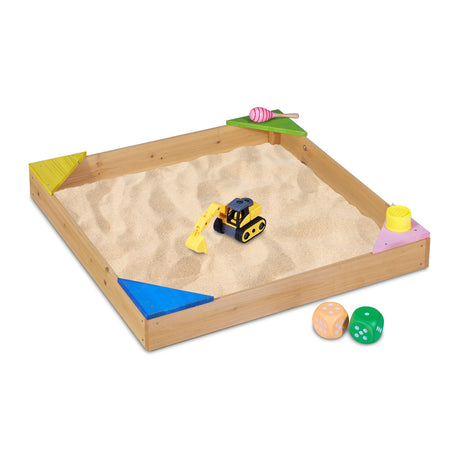 Relaxdays Fir Wood Sandpit with Corner Seats - Outdoor Play