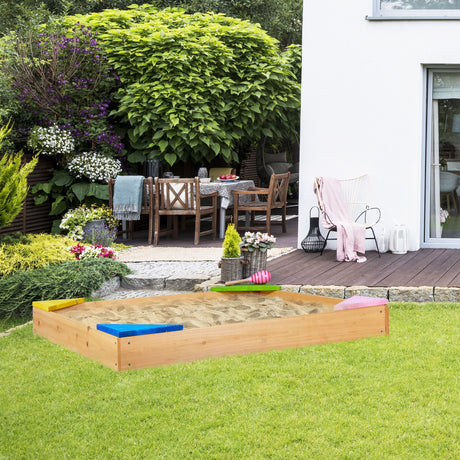 Relaxdays Fir Wood Sandpit with Corner Seats - Outdoor Play