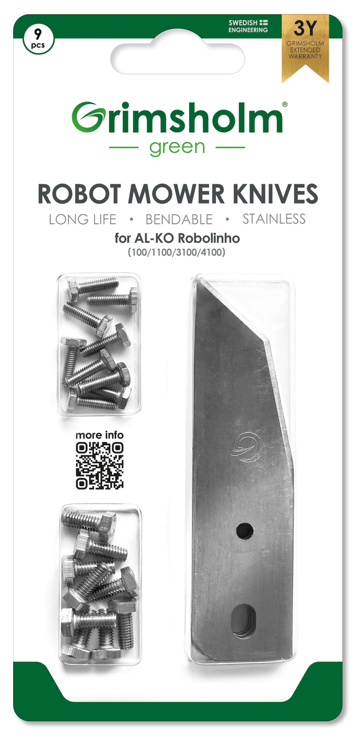 Grimsholm Knives for AL-KO Robolinho Robotic Mowers - 9 Pcs Stainless Steel