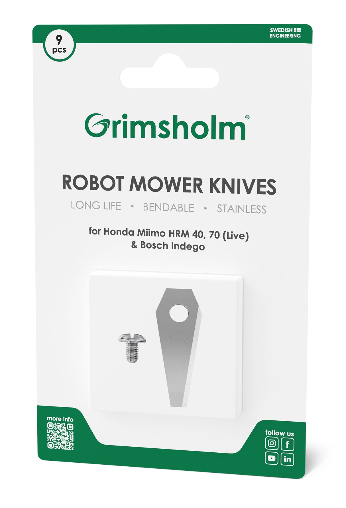 Grimsholm Knives for Bosch Indego & Honda Miimo - 9 Pieces Stainless Steel