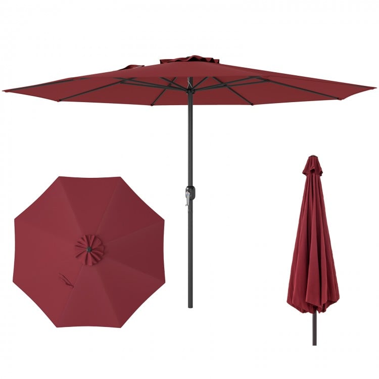 Costway 12-Foot Patio Umbrella - Red with Crank Handle and 8 Ribs