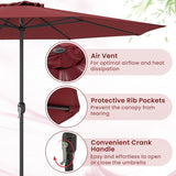 Costway 12-Foot Patio Umbrella - Red with Crank Handle and 8 Ribs